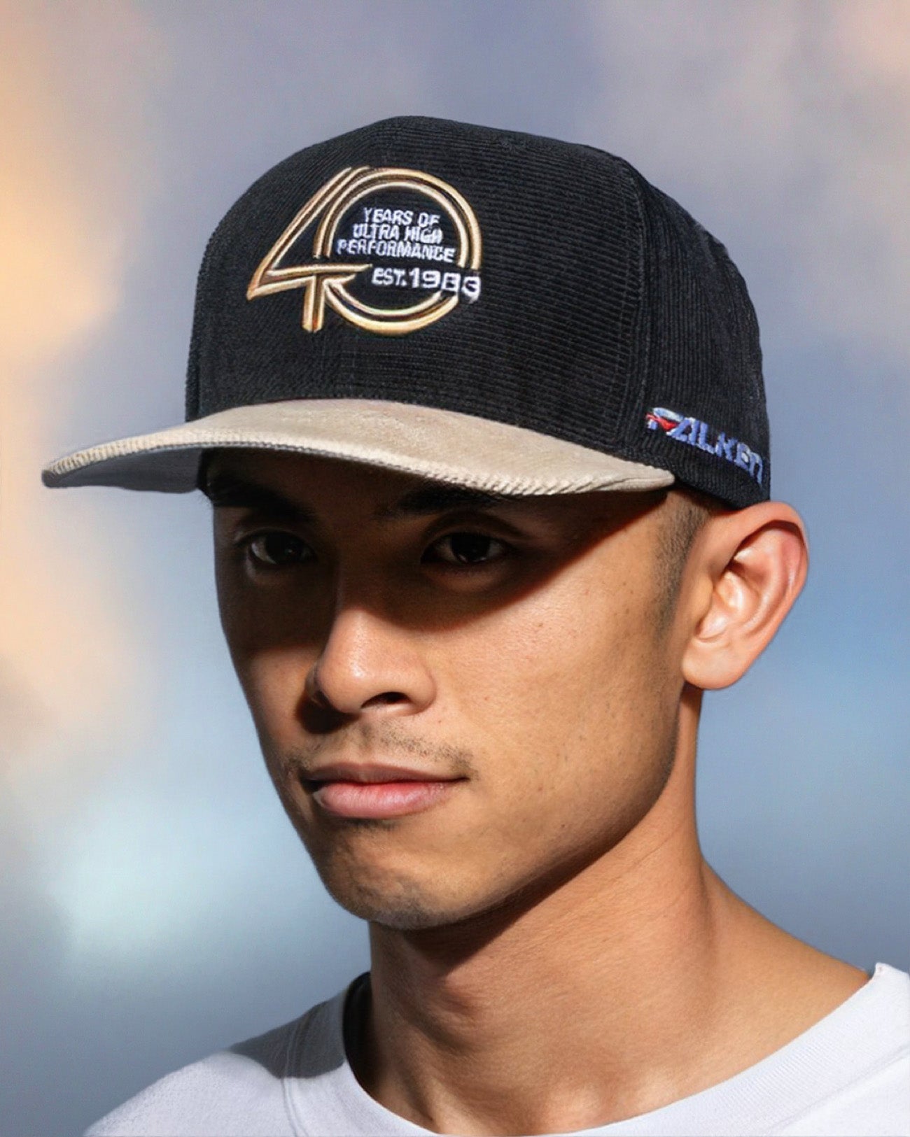 FALKEN X MITCHELL & NESS 40 YEARS ALL DIRECTIONS SNAPBACK — BLACK & CREAM